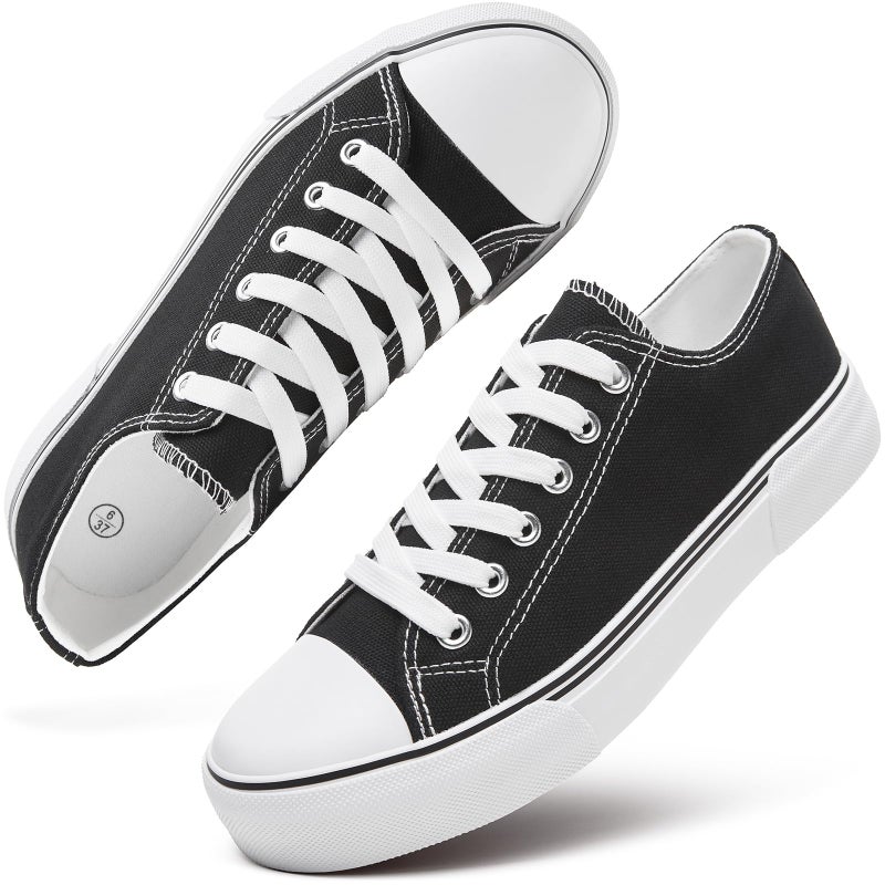 hash bubbie Women's Canvas Shoes Fashion Canvas Sneakers for Women Casual Tennis Shoes Low Top Walking Shoes(Black,US9) - Image 1